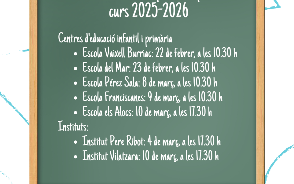 Calendari de portes obertes per a la preinscripció escolar del curs 2025-2026
