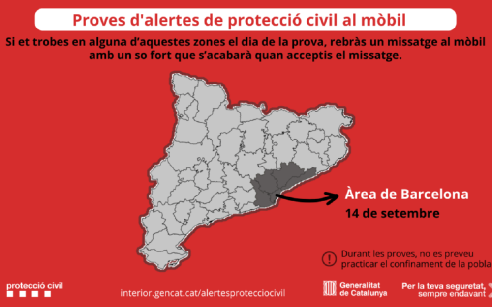 Cartell proves d'alertes de protecció civil al mòbil