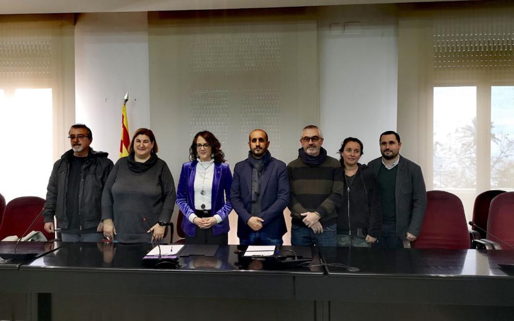 Representants del Govern municipal amb la consellera d'Igualtat i Feminismes i el director general de Polítiques LGBTI de la Generalitat
