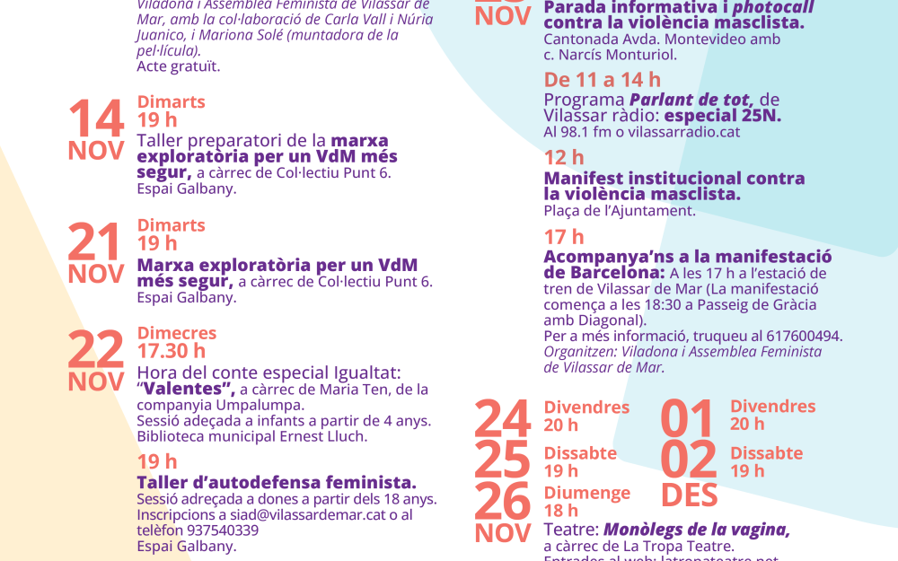 Cartell de la programació del 25N a Vilassar de Mar