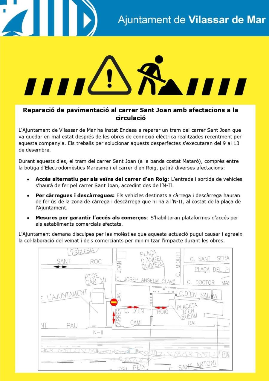 Avís obres carrer Sant Joan