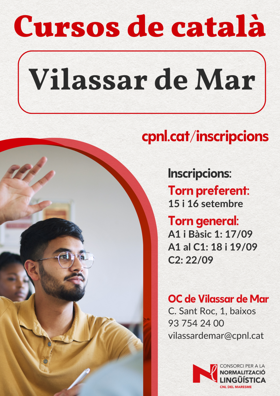 Cartell d'inscripcions als cursos de català del CNL del Maresme (primer trimestre curs 2025-2026)