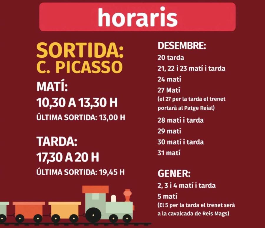 Horaris del trenet de Nadal de Vilassar Comerç