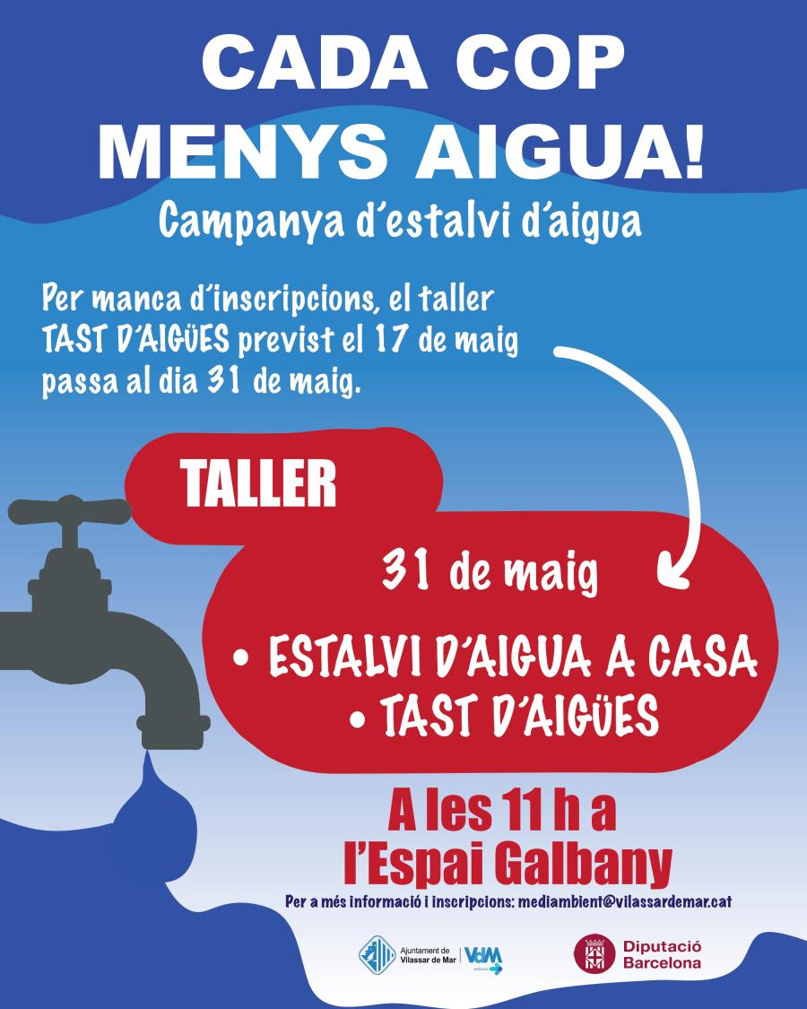 El taller Tast d'aigües es posposa al 31 de maig