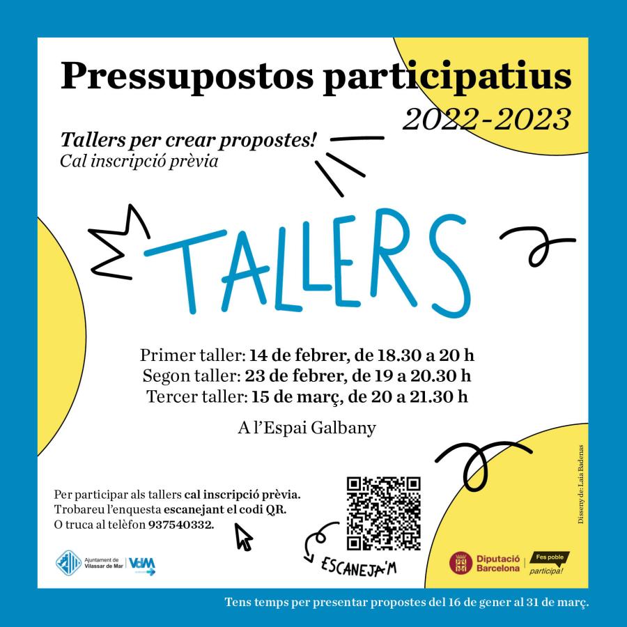 Cartell dels tallers per ajudar a presentar propostes al Pressupostos Participatius